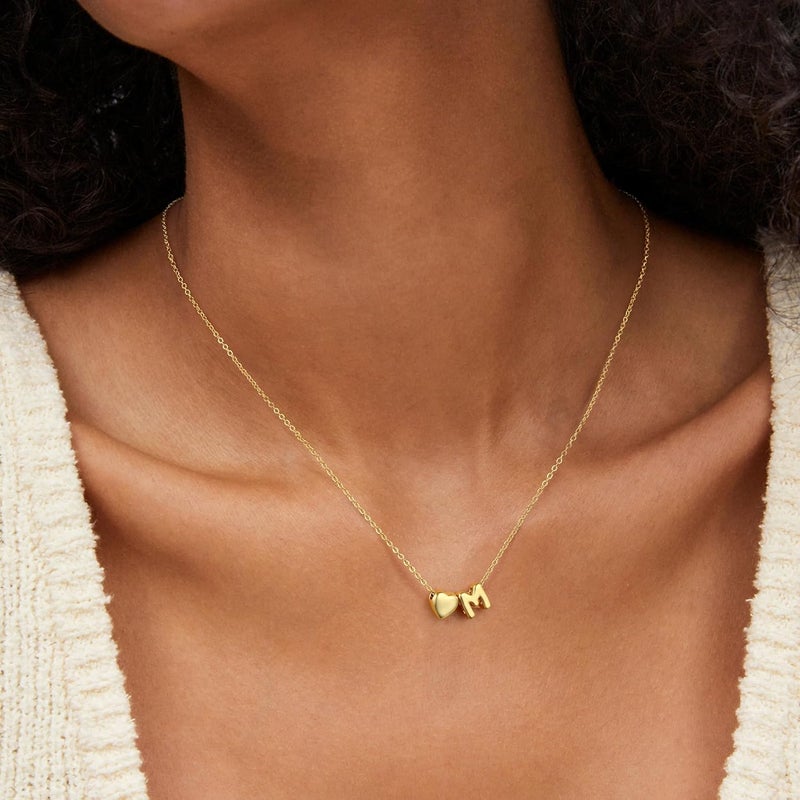 M MOOHAM Valentines Gifts for Kids Her - Heart Initial Necklaces for Women Girls 14K Gold Plated Tiny Heart Necklace Jewelry for Kids Personalized Birthday Gifts for Teen Girls Trendy - Image 2